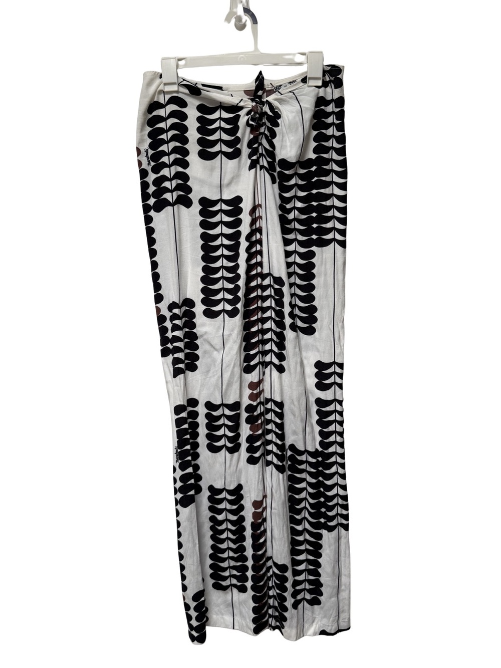 Manuhealii Hawaiian Tropical Black and White Palazzo Wide Leg Tie Pants M